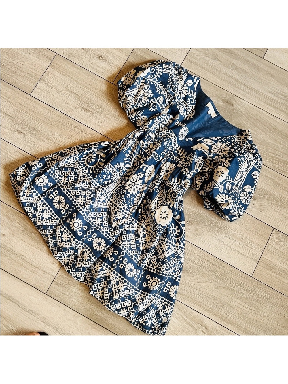 Caroline Constas Boho Babydoll in Blue Floral Batik Dress M - Picture 6 of 6